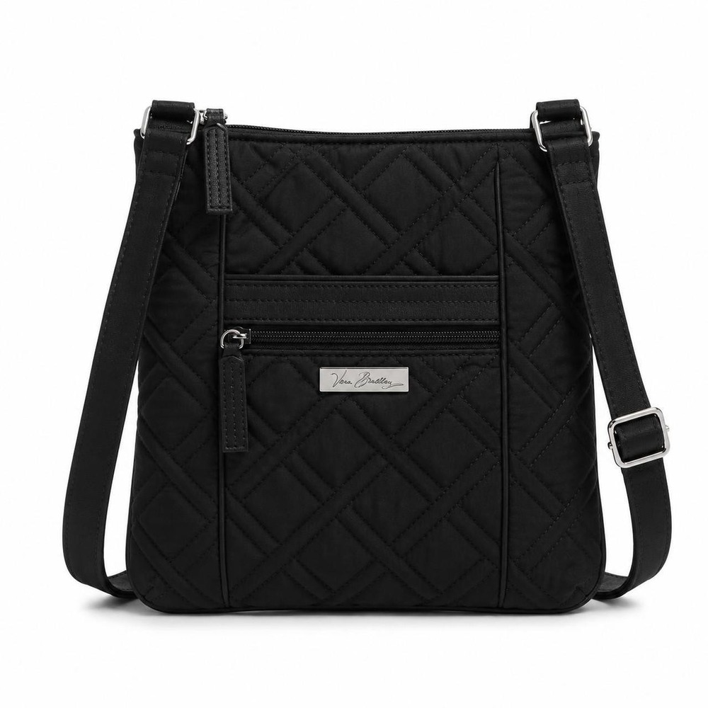 Vera Bradley Performance Twill On the Go Crossbody Bag Black Quilted - EUC